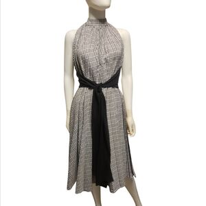 TOME | Black & White Halter Neck Long Pleated Tunic Top in Size Small